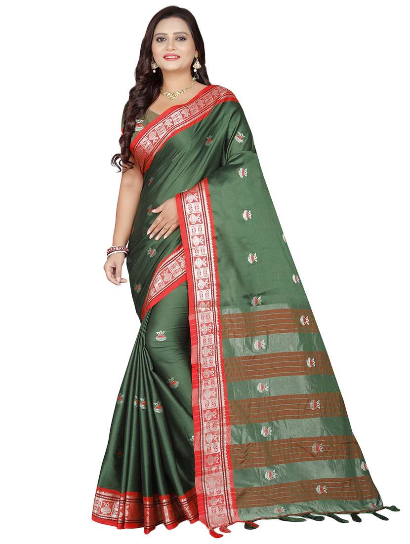 women's self design dark green colored saree with blouse - 18583442 - Zoom Image - 0