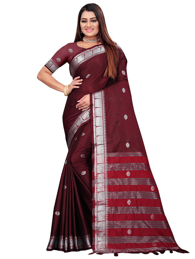 women's self design maroon colored saree with blouse - 18583463 - Zoom Image - 0