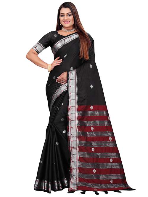 women's self design black colored saree with blouse - 18583467 - Standard Image - 0