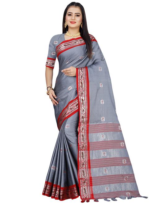 women's self design grey colored saree with blouse - 18583474 -  Standard Image - 0