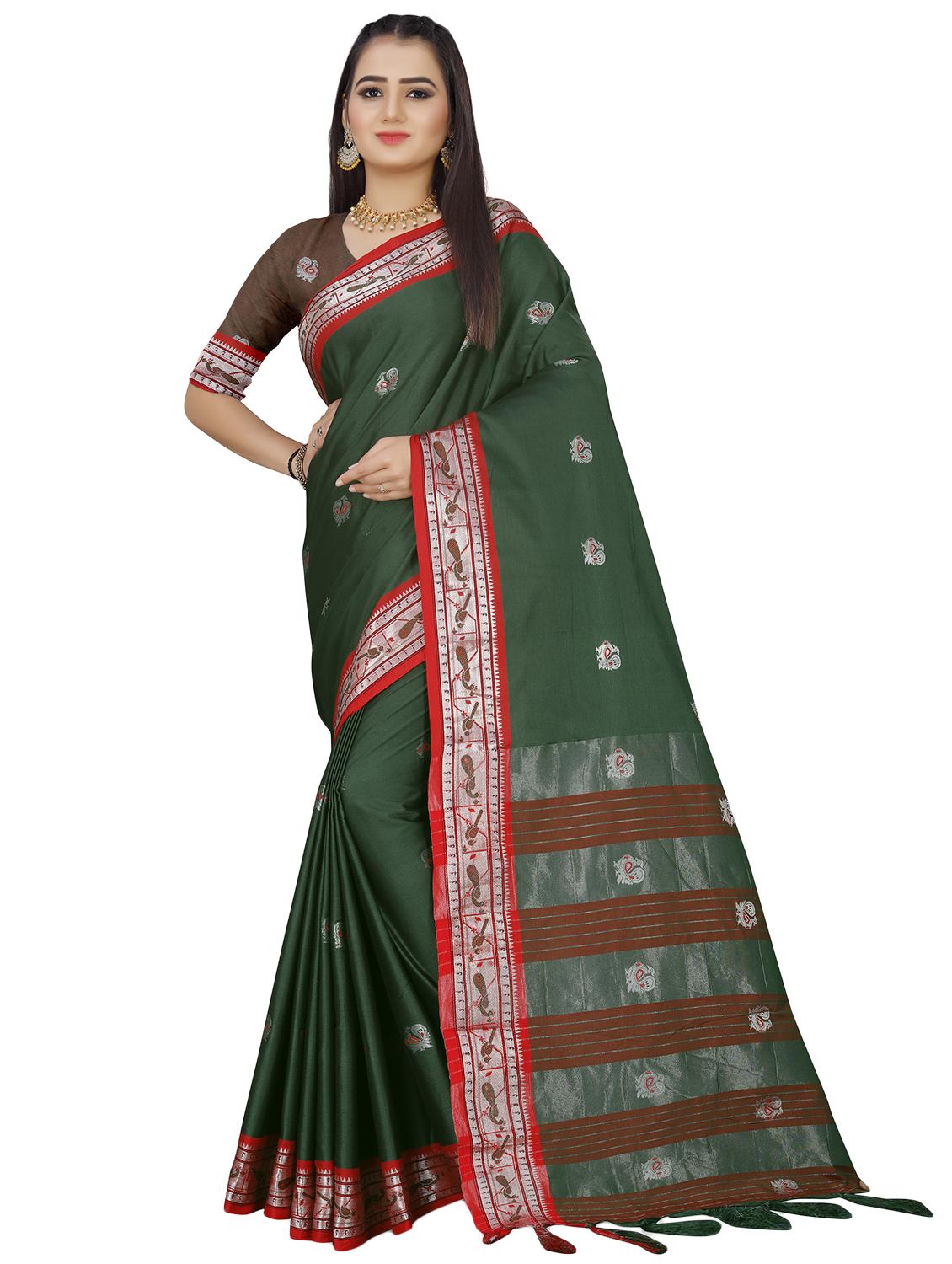 women's self design bottle green colored saree - 18583477 - Zoom Image - 0