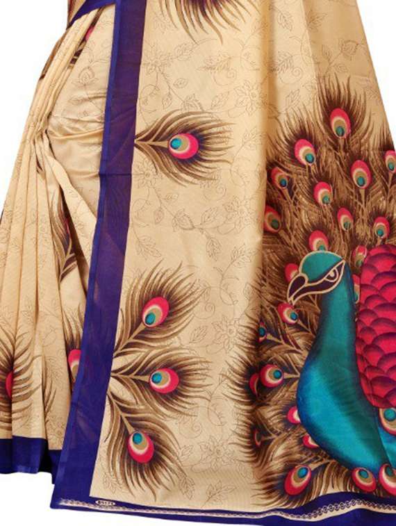 women's quirky beige colored saree with blouse - 18583665 -  Standard Image - 3