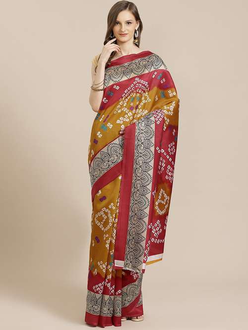 women's bandhani mustard colored saree - 18583740 -  Standard Image - 0