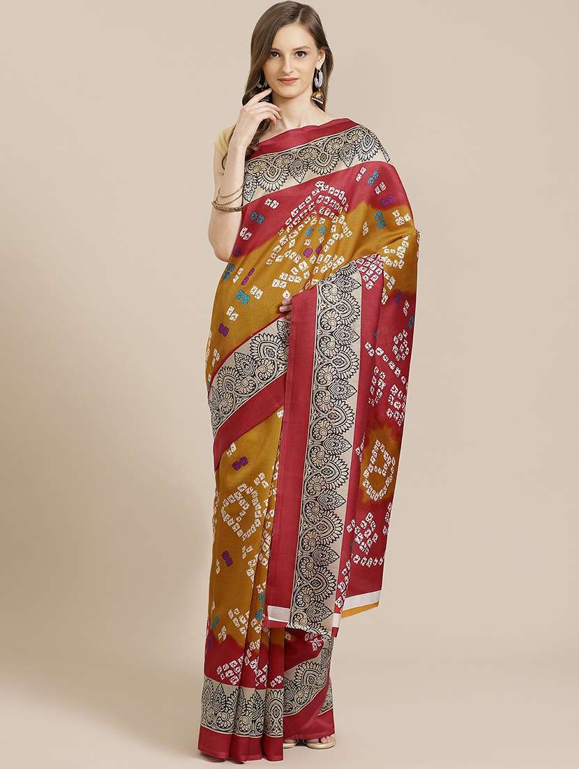 women's bandhani mustard colored saree - 18583740 -  Zoom Image - 0
