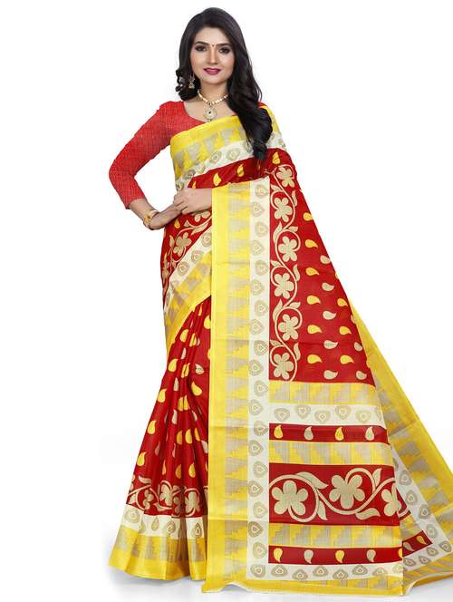 women's paisley red colored saree with blouse - 18583757 -  Standard Image - 0