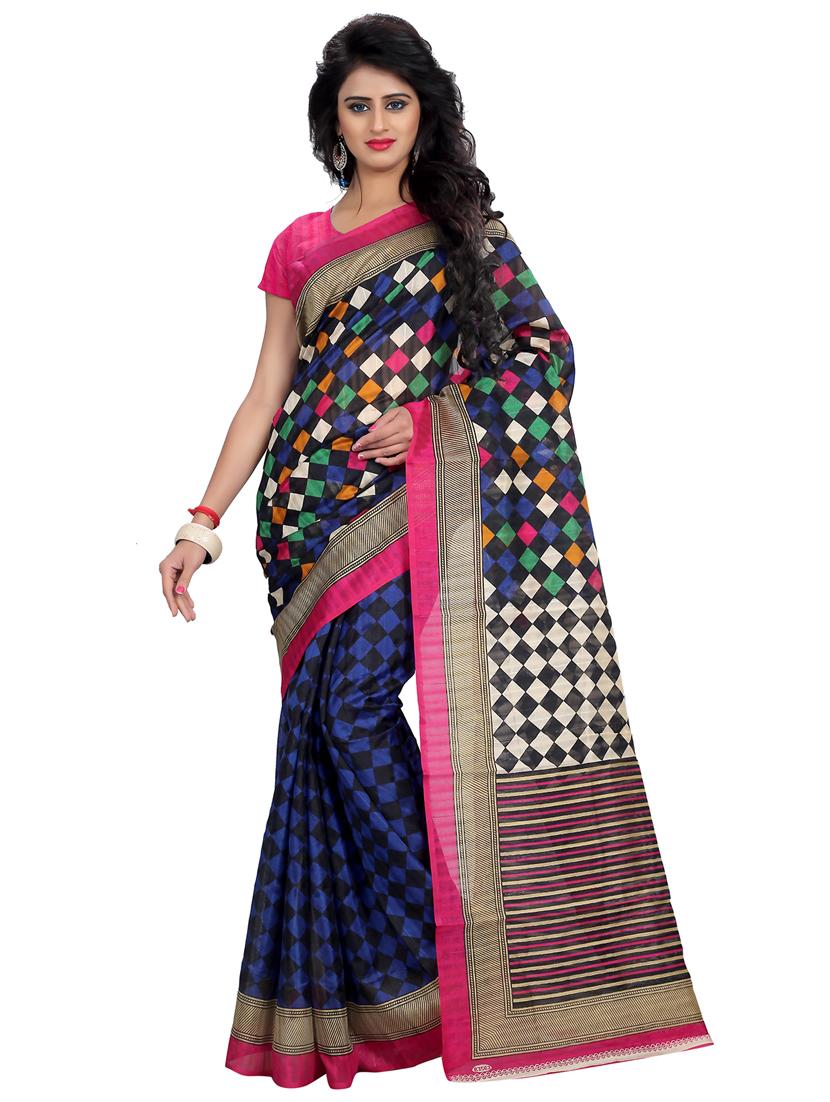 women's geometric navy blue colored saree - 18584026 -  Zoom Image - 0