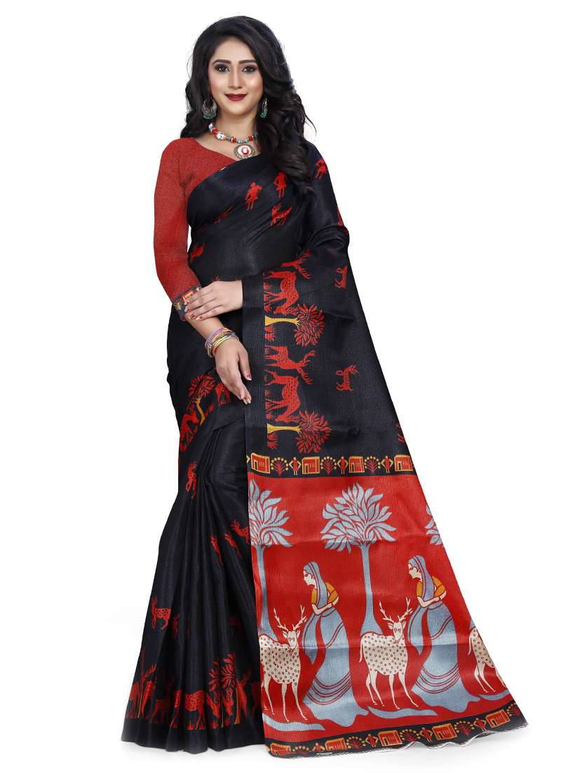 women's printed black colored saree - 18584063 -  Zoom Image - 0