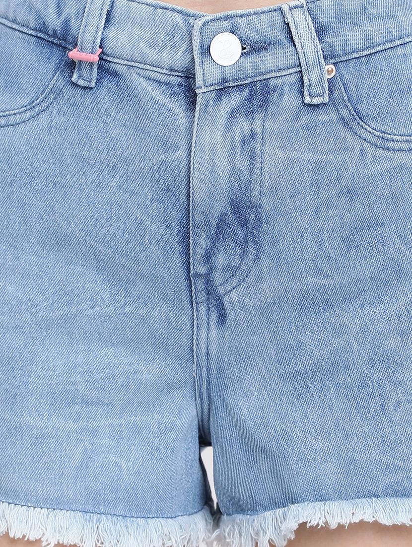 women light blue denim solid shorts - 18587151 - Standard Image - 5