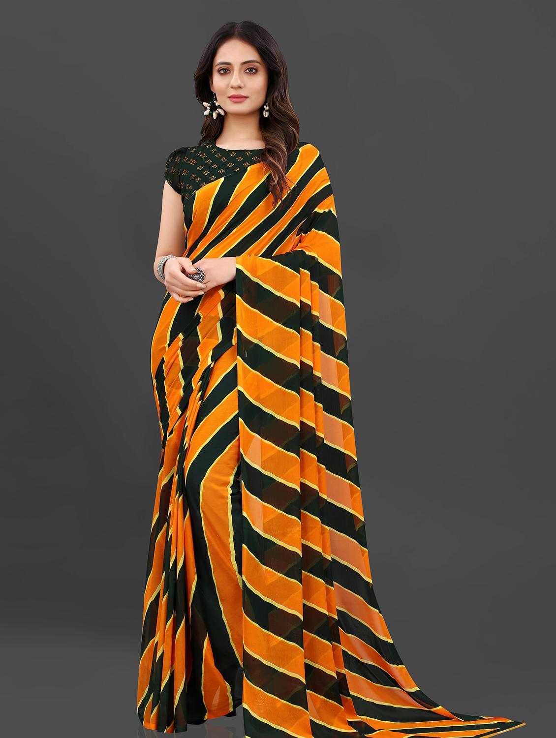 striped printed saree with blouse - 18587209 - Zoom Image - 0