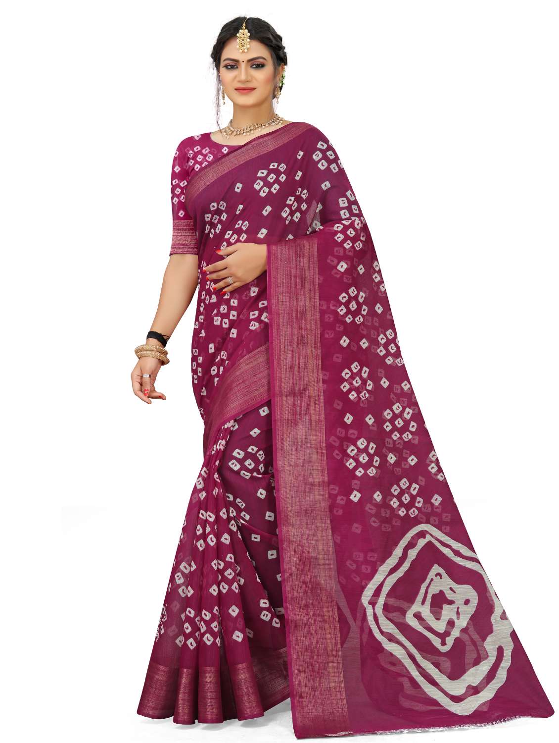women's bandhani purple colored saree with blouse - 18587228 - Zoom Image - 0