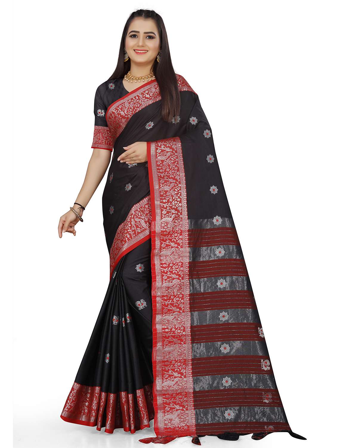 women's self design black colored saree with blouse - 18587244 - Zoom Image - 0