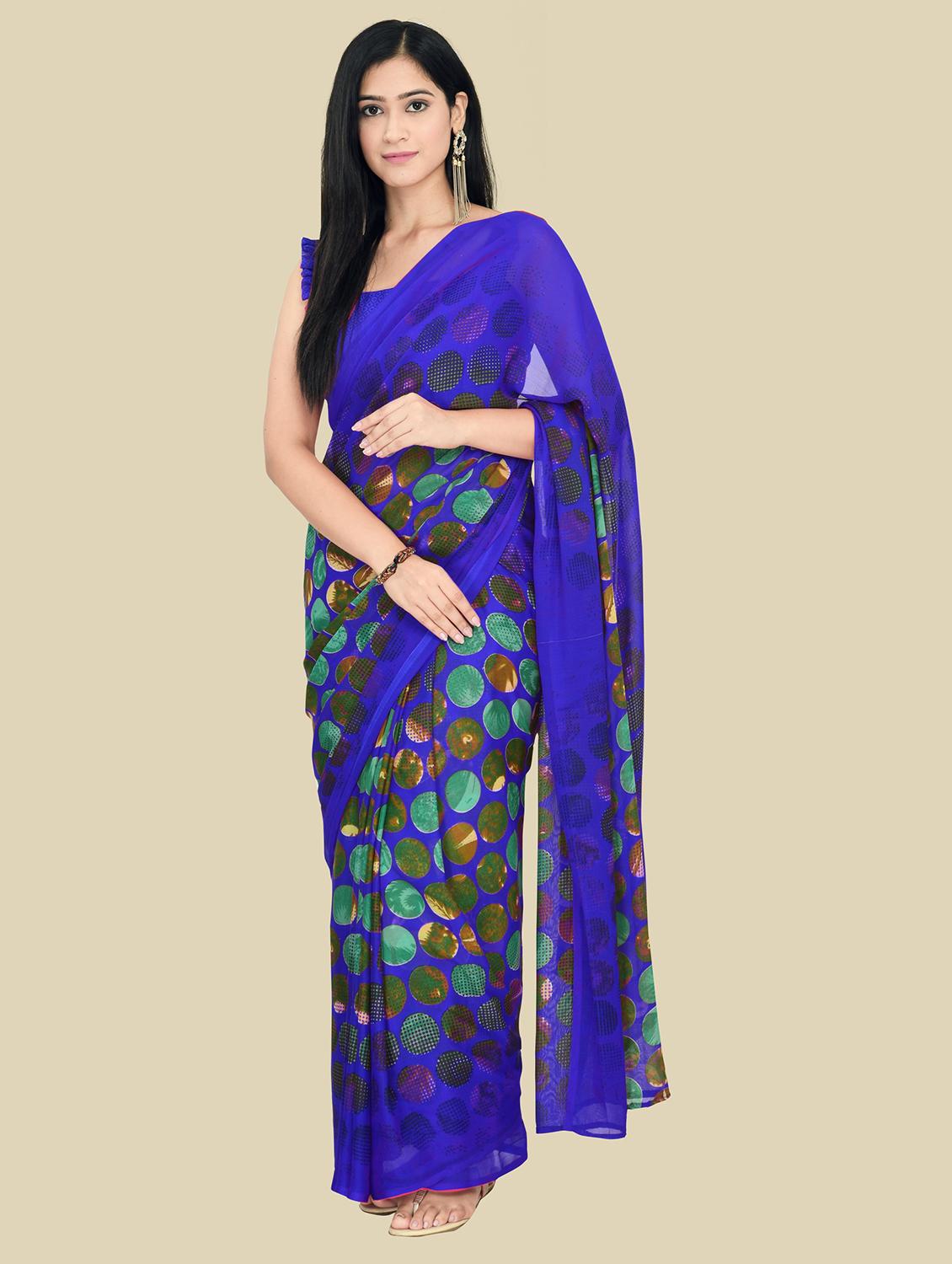 printed jamdani saree with blouse - 18587281 - Zoom Image - 0