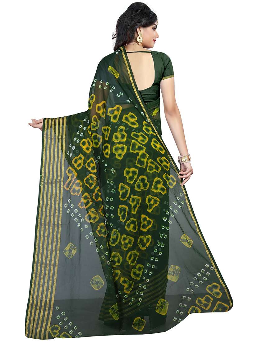women's bandhani dark green colored saree - 18587593 -  Standard Image - 3
