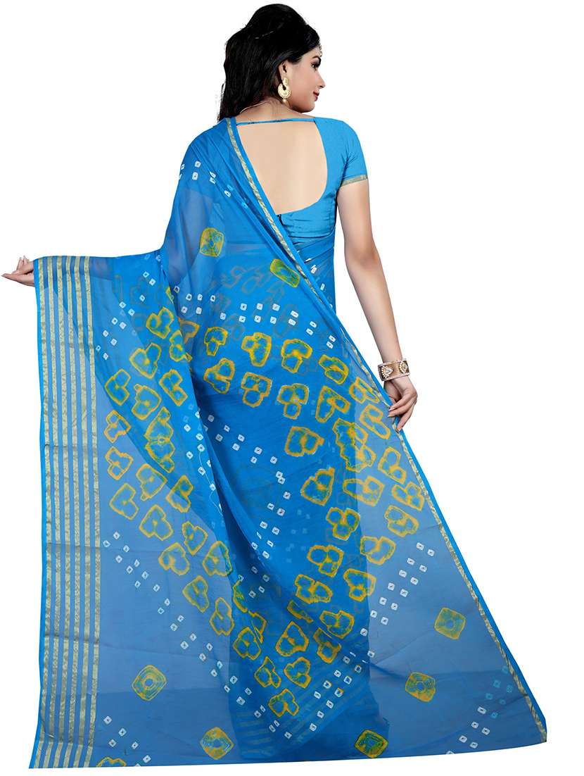 women's bandhani blue colored saree with blouse - 18587673 - Standard Image - 3