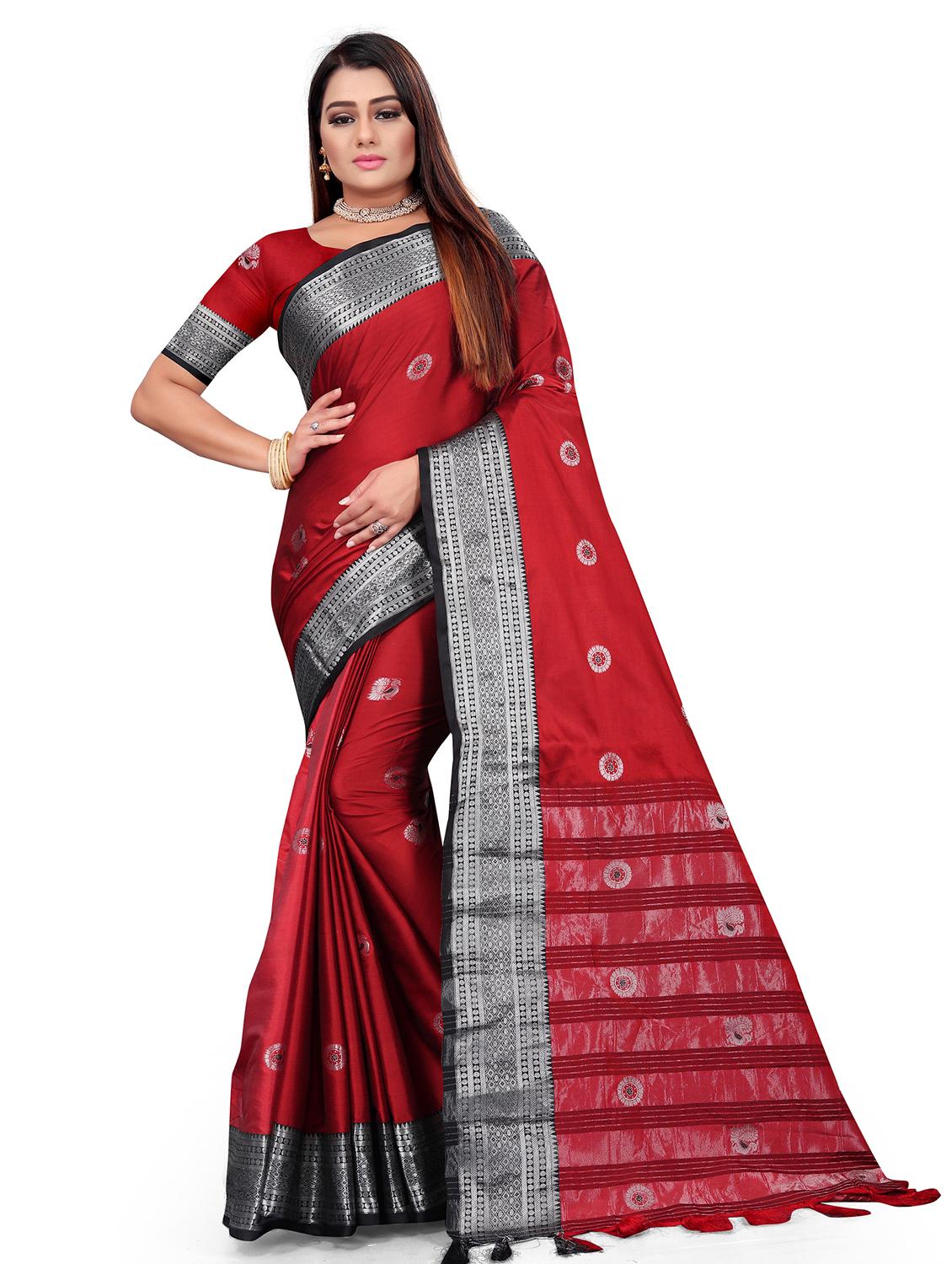 women's self design red colored saree with blouse - 18587739 - Zoom Image - 0