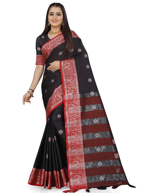 women's self design black colored saree with blouse - 18587745 -  Standard Image - 0