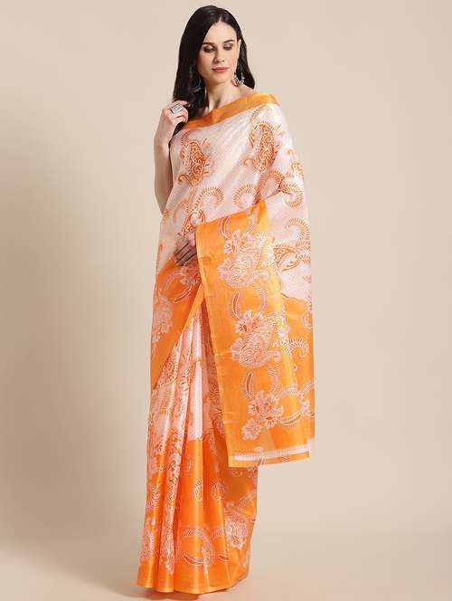 women's paisley orange colored saree - 18587852 - Standard Image - 0