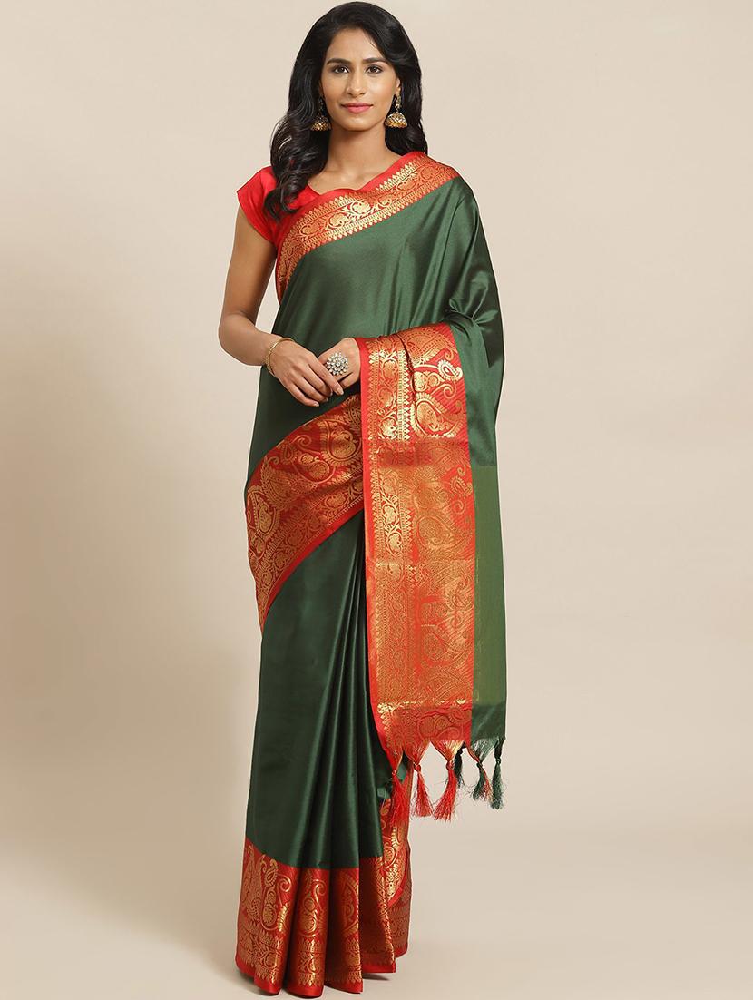 women's self design bottle green colored saree with blouse - 18587865 -  Zoom Image - 0