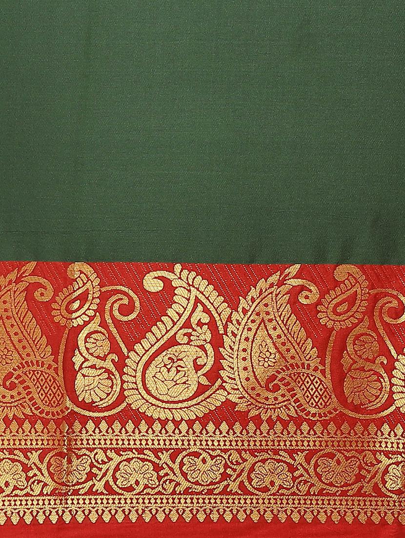 women's self design bottle green colored saree with blouse - 18587865 - Standard Image - 3