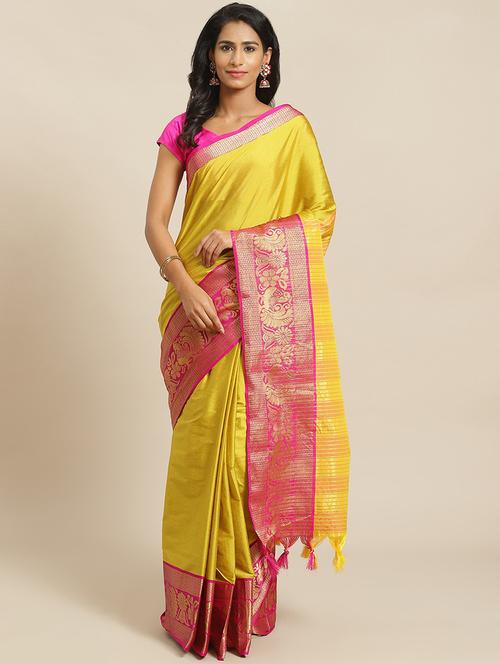 women's self design yellow colored saree with blouse - 18587871 - Standard Image - 0