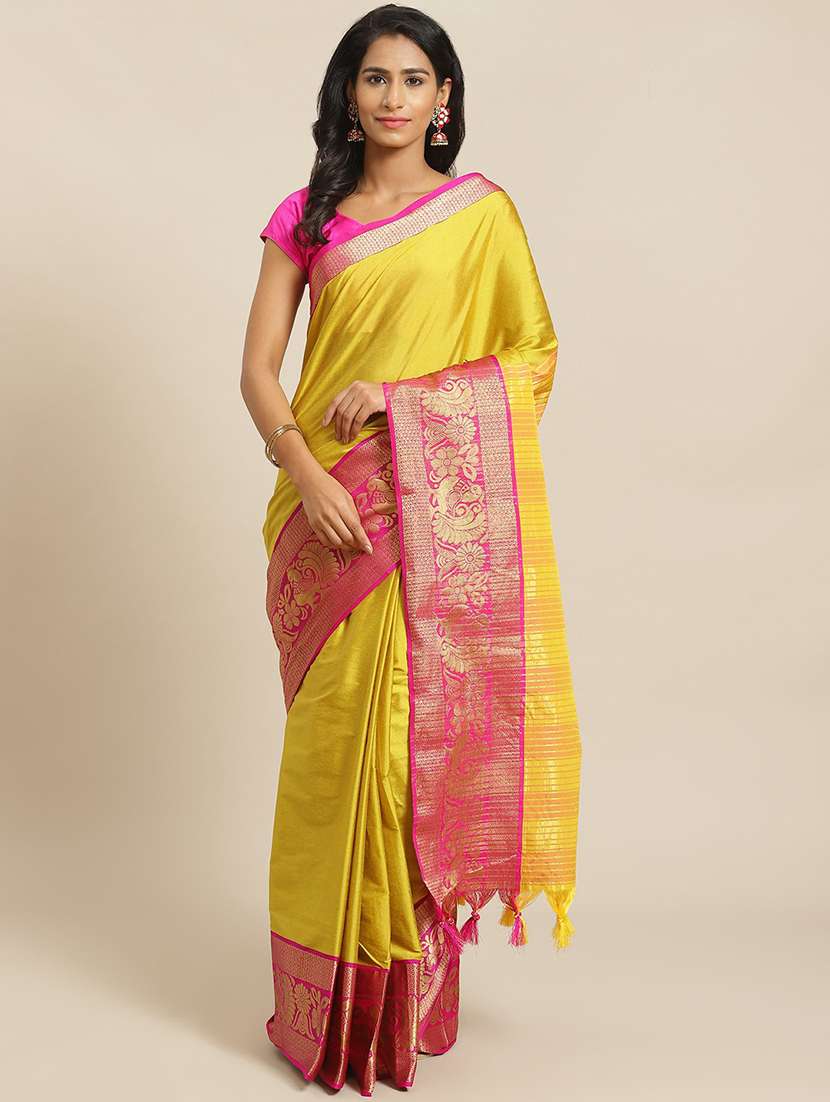 women's self design yellow colored saree with blouse - 18587871 - Zoom Image - 0