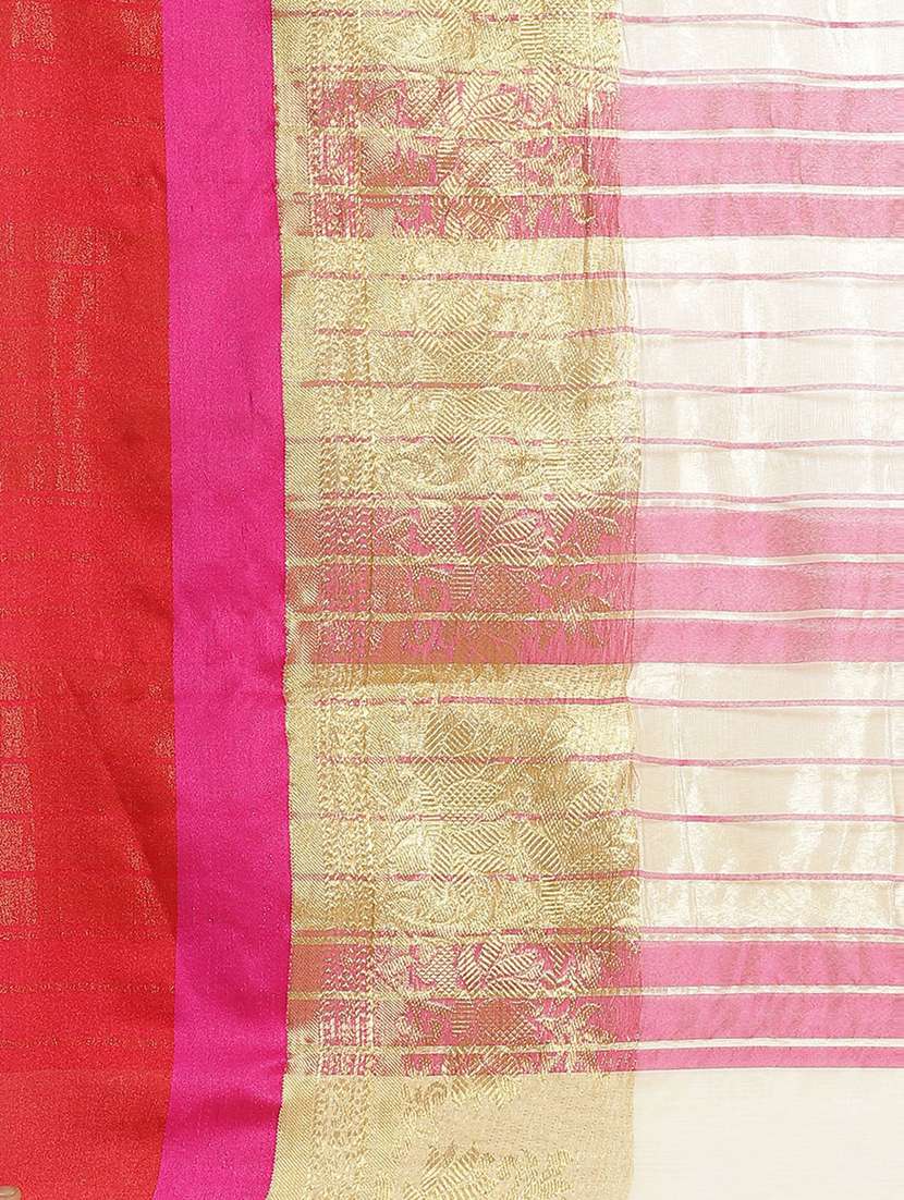 women's bordered cream colored saree with blouse - 18588015 -  Standard Image - 5