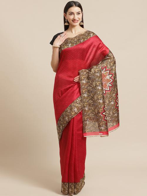 women's bordered red colored saree with blouse - 18588074 -  Standard Image - 0