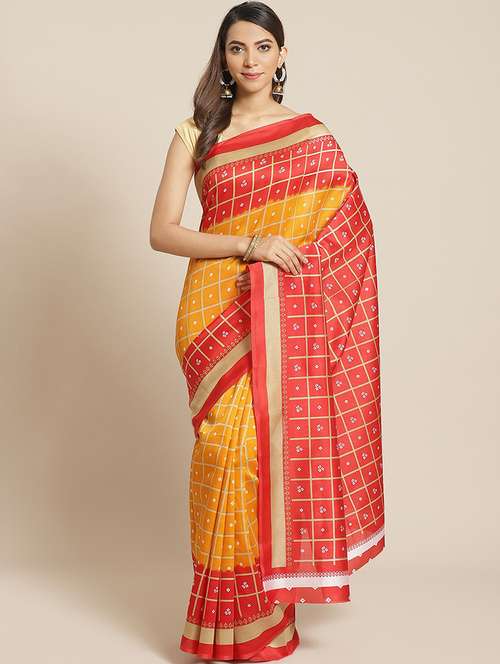 women's checks yellow colored saree - 18588252 -  Standard Image - 0