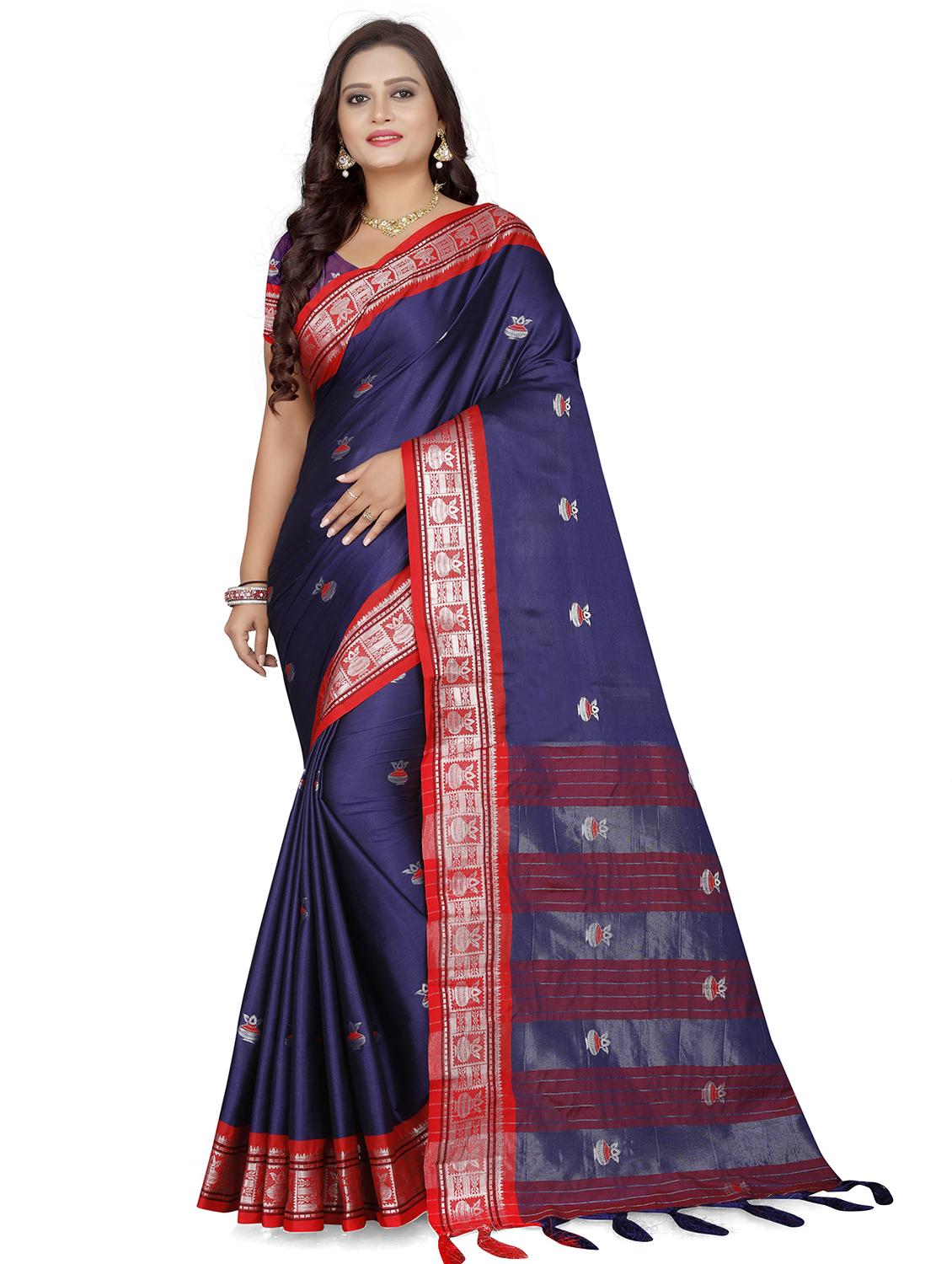 women's polka dots navy blue colored saree - 18588261 - Zoom Image - 0
