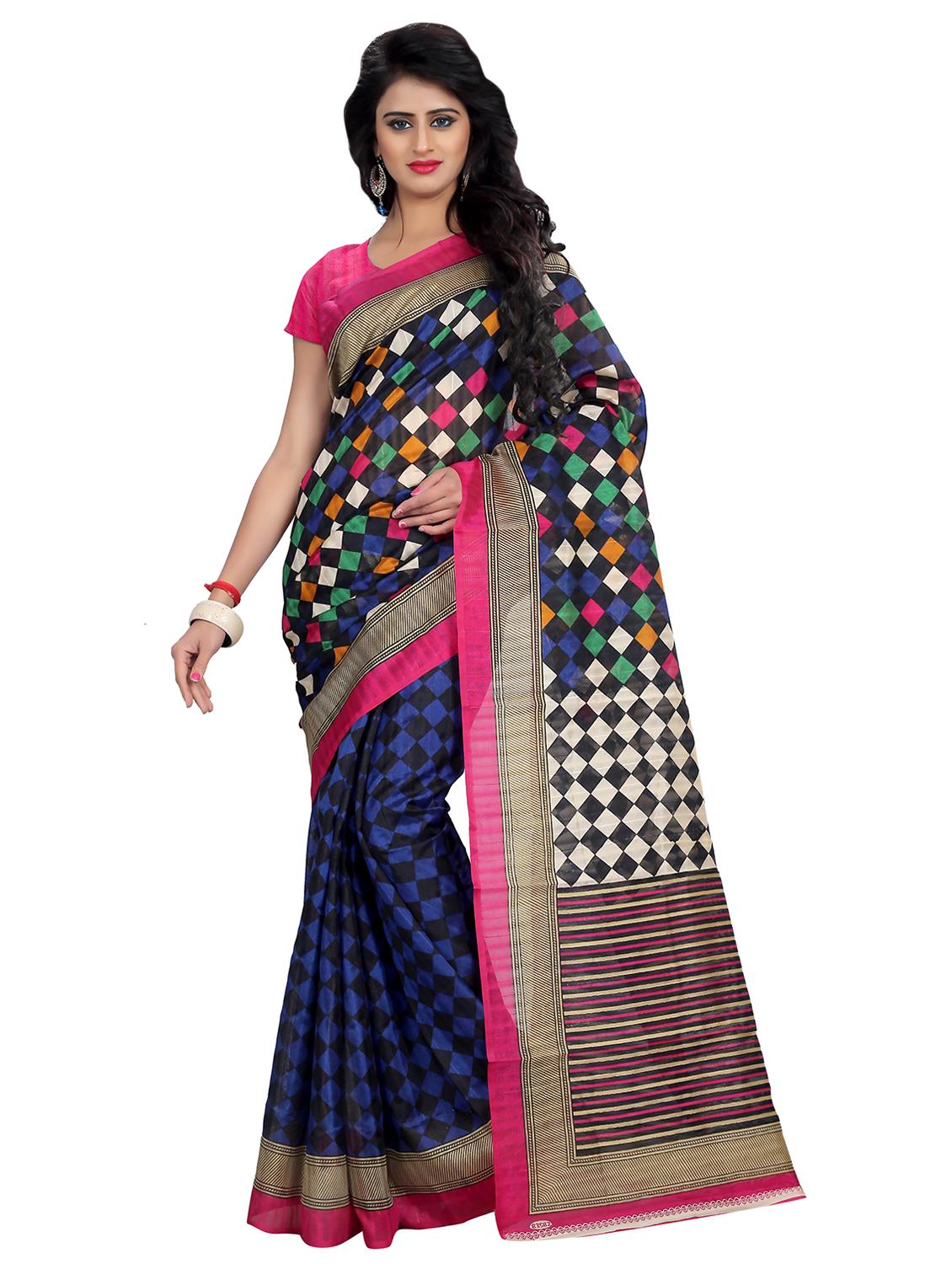 women's checks blue colored saree - 18588358 - Zoom Image - 0