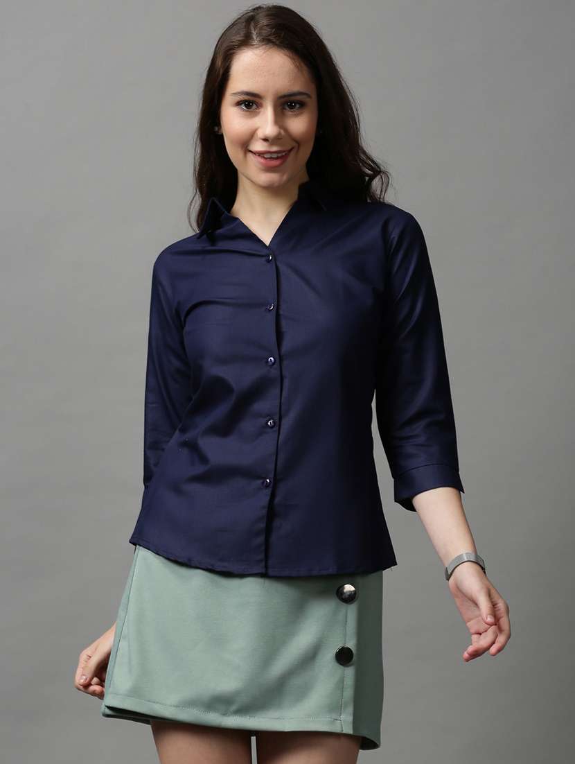 navy blue solid shirt - 18589040 - Zoom Image - 0