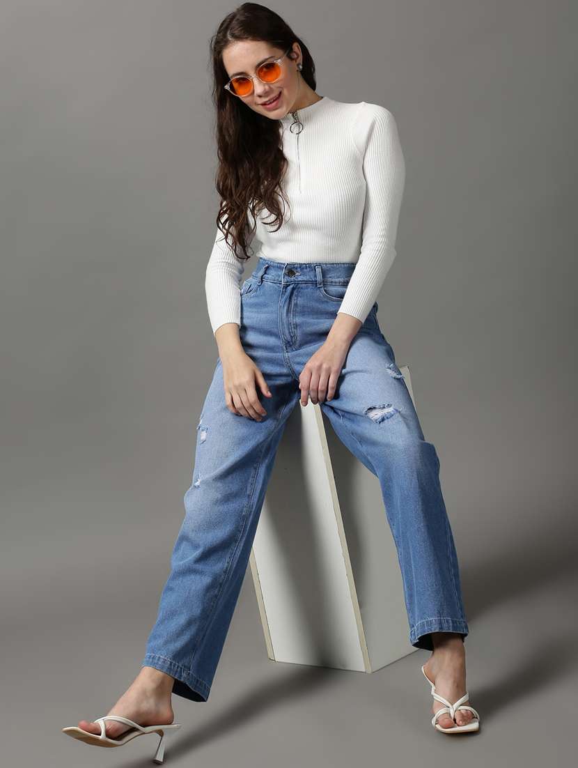 women's distress straight fit jeans - 18589073 -  Standard Image - 3