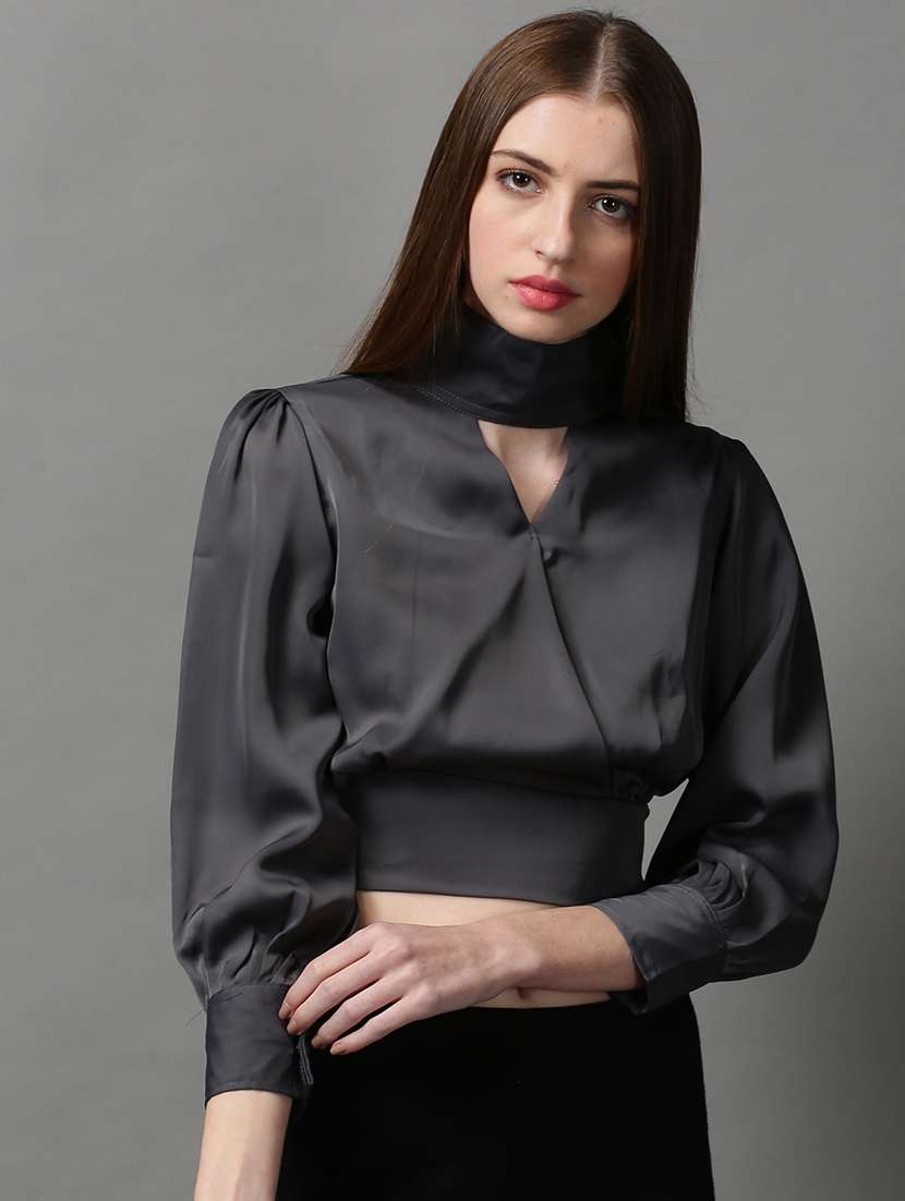 women's blouson key hole neck top - 18589188 - Zoom Image - 0