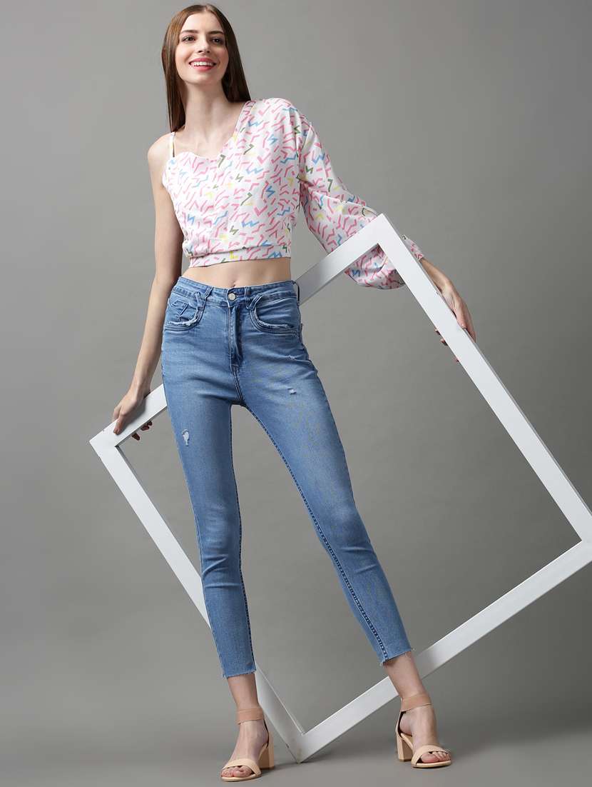 women's crop single shoulder top - 18589190 -  Standard Image - 3