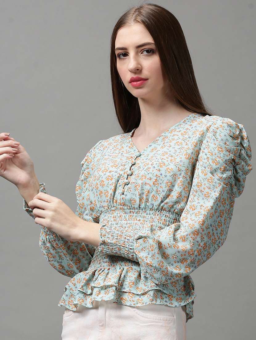 Women's Blouson V Neck Top