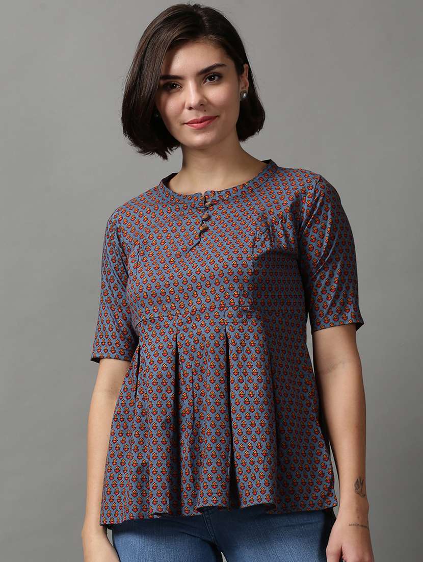 women's peplum mandarin neck top - 18589215 - Zoom Image - 0