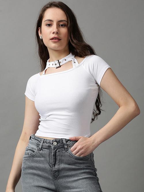 women's crop round neck top - 18589227 - Standard Image - 0