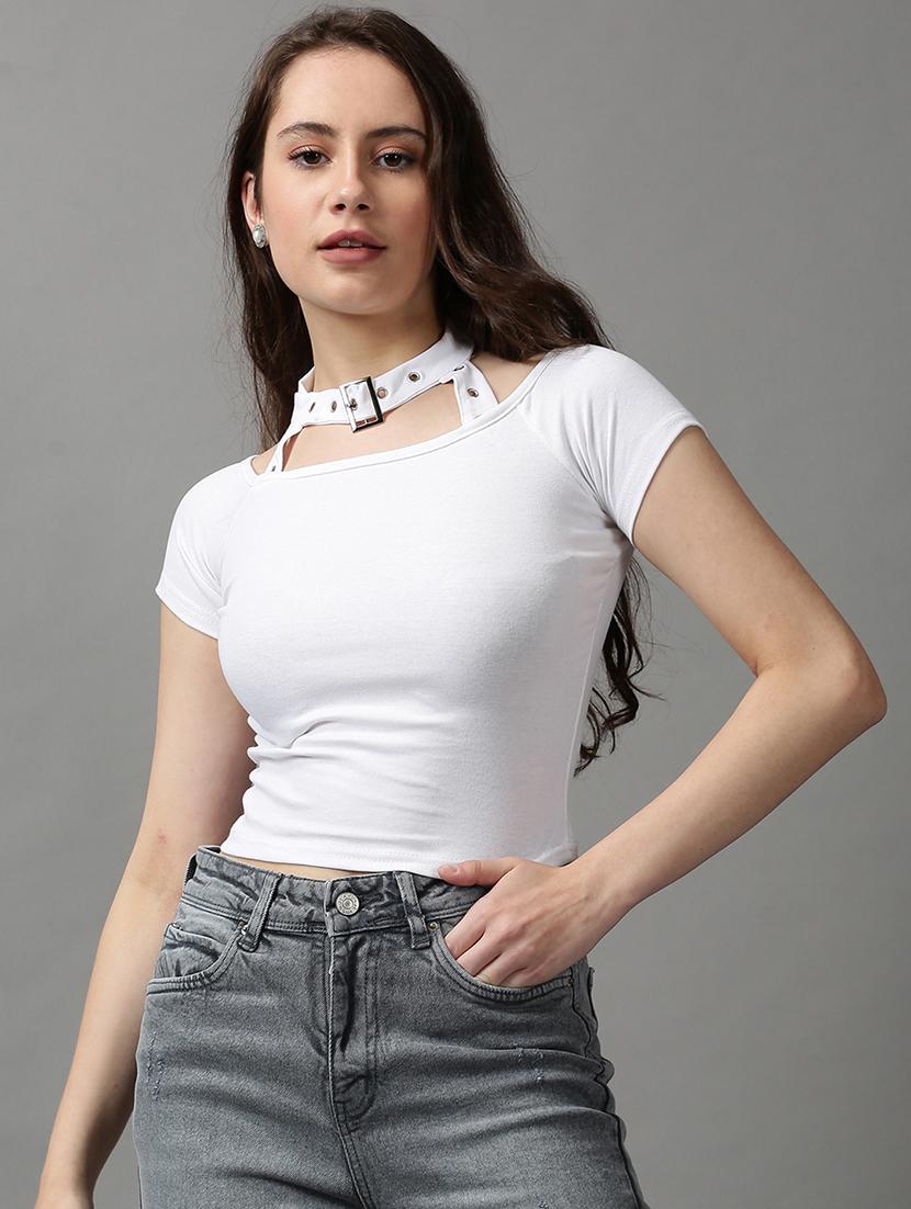 women's crop round neck top - 18589227 - Zoom Image - 0