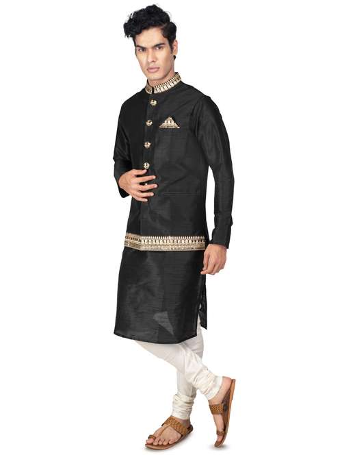 self designed kurta pyjama with jacket - 18590802 - Standard Image - 0