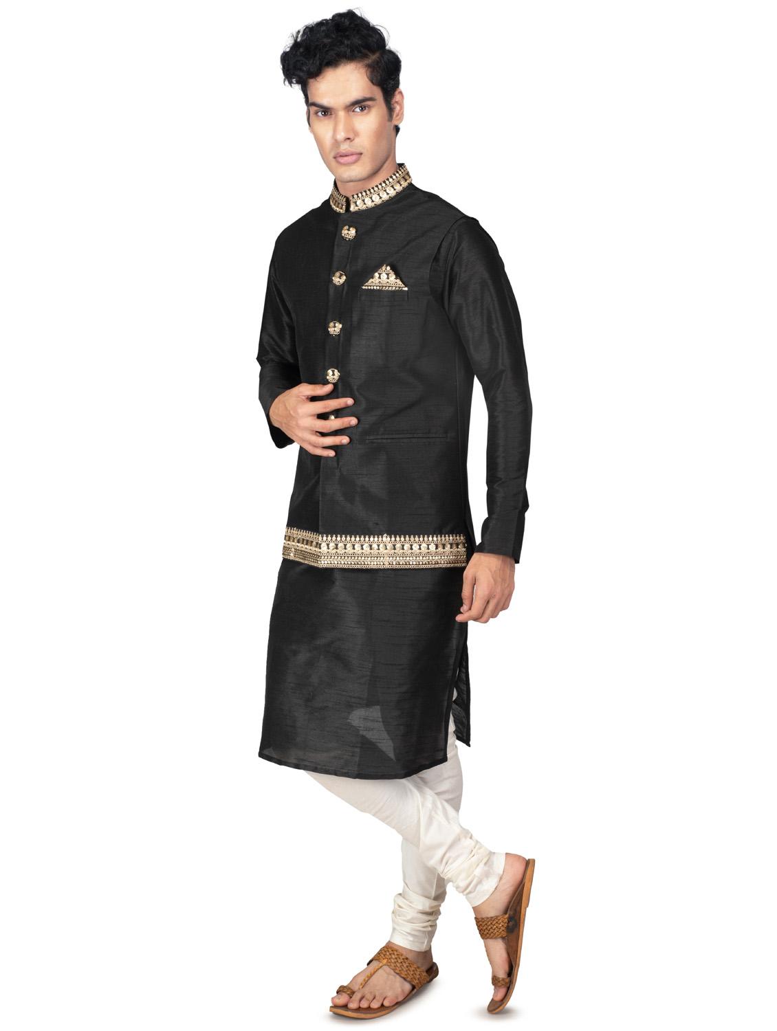 self designed kurta pyjama with jacket - 18590802 - Zoom Image - 0
