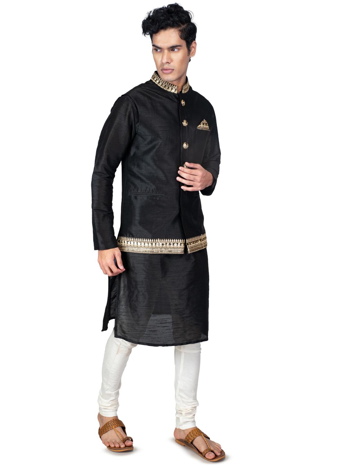 self designed kurta pyjama with jacket - 18590802 - Standard Image - 3