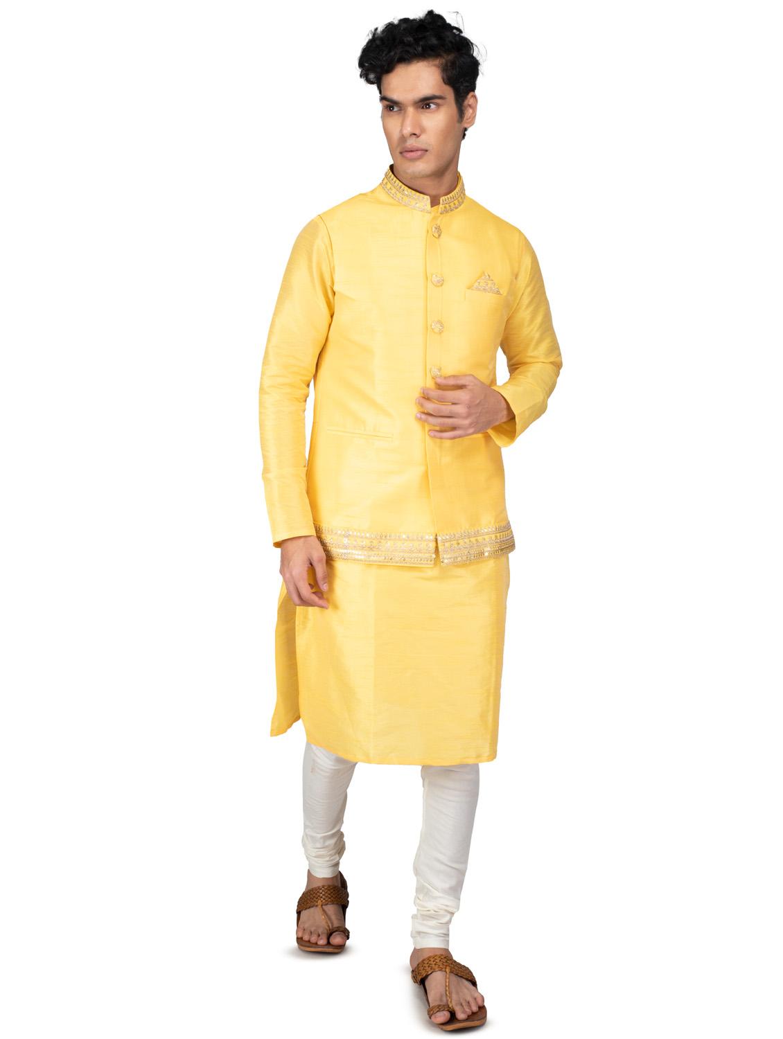 self designed kurta pyjama with jacket - 18590803 - Standard Image - 3
