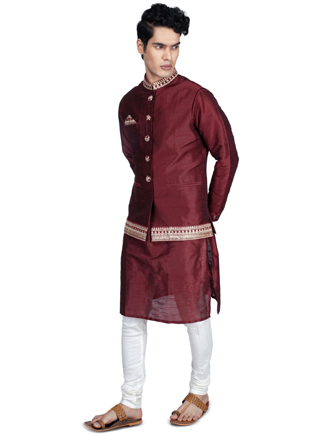 self designed kurta pyjama with jacket - 18590804 - Zoom Image - 0
