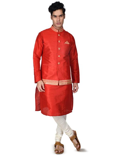self designed kurta pyjama with jacket - 18590805 - Standard Image - 0