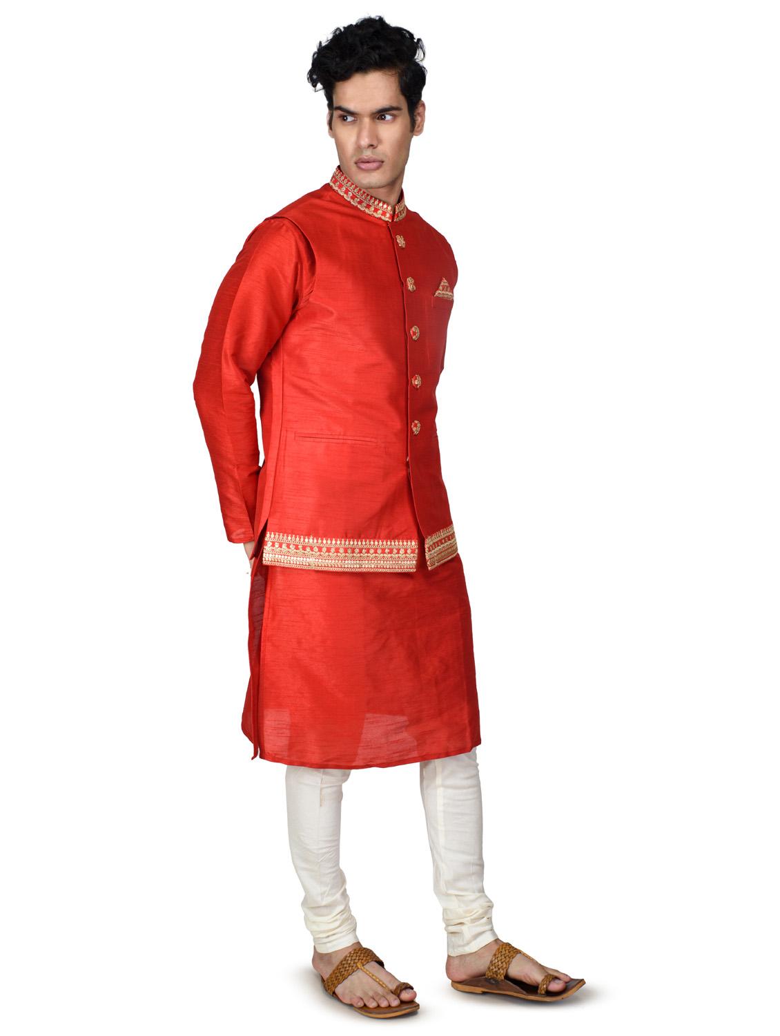 self designed kurta pyjama with jacket - 18590805 - Standard Image - 3
