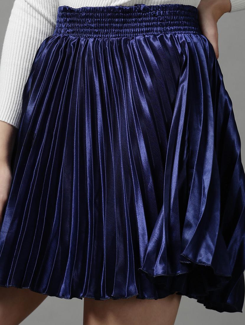 navy blue solid flared skirt - 18590821 - Standard Image - 5