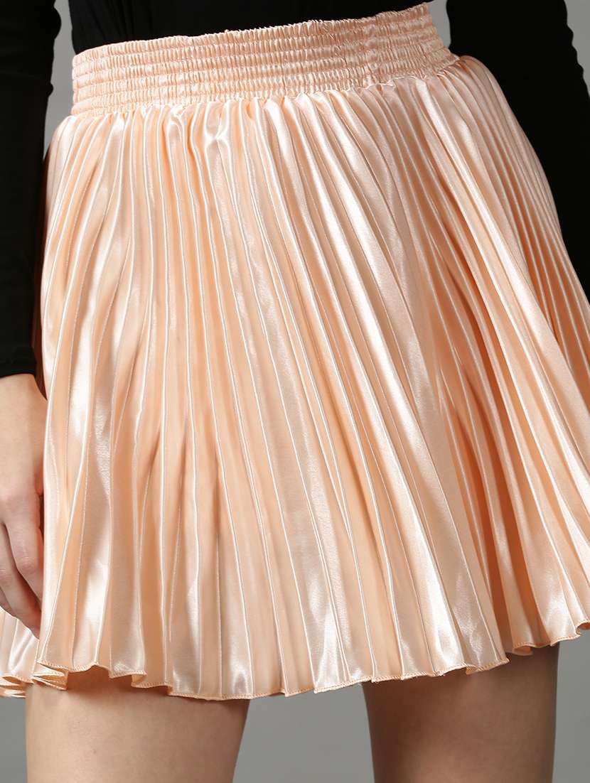 peach solid flared skirt - 18590822 -  Standard Image - 5