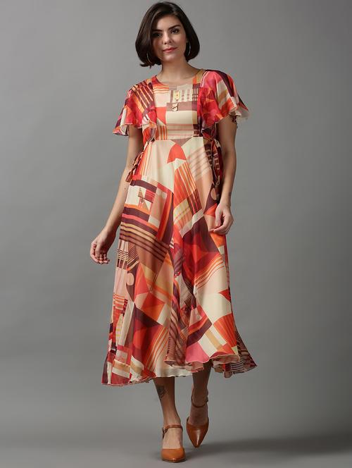 women's fit & flare geometric dress - 18590921 -  Standard Image - 0