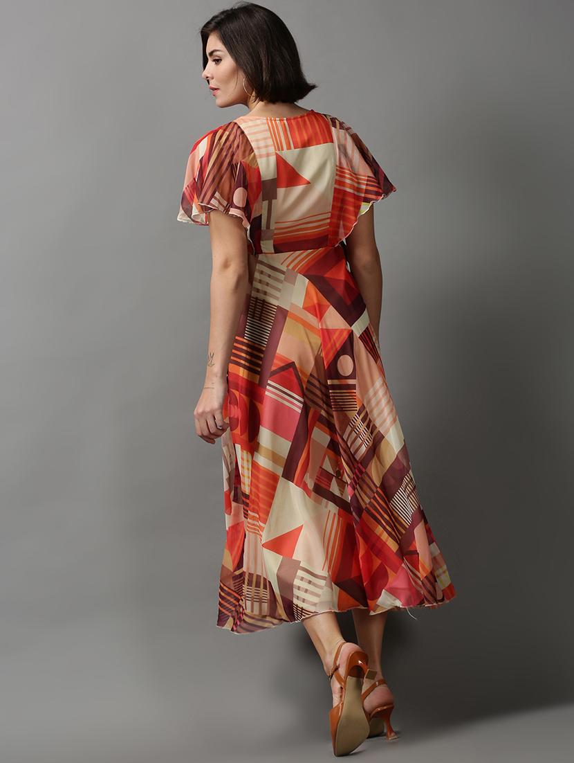 women's fit & flare geometric dress - 18590921 - Standard Image - 3