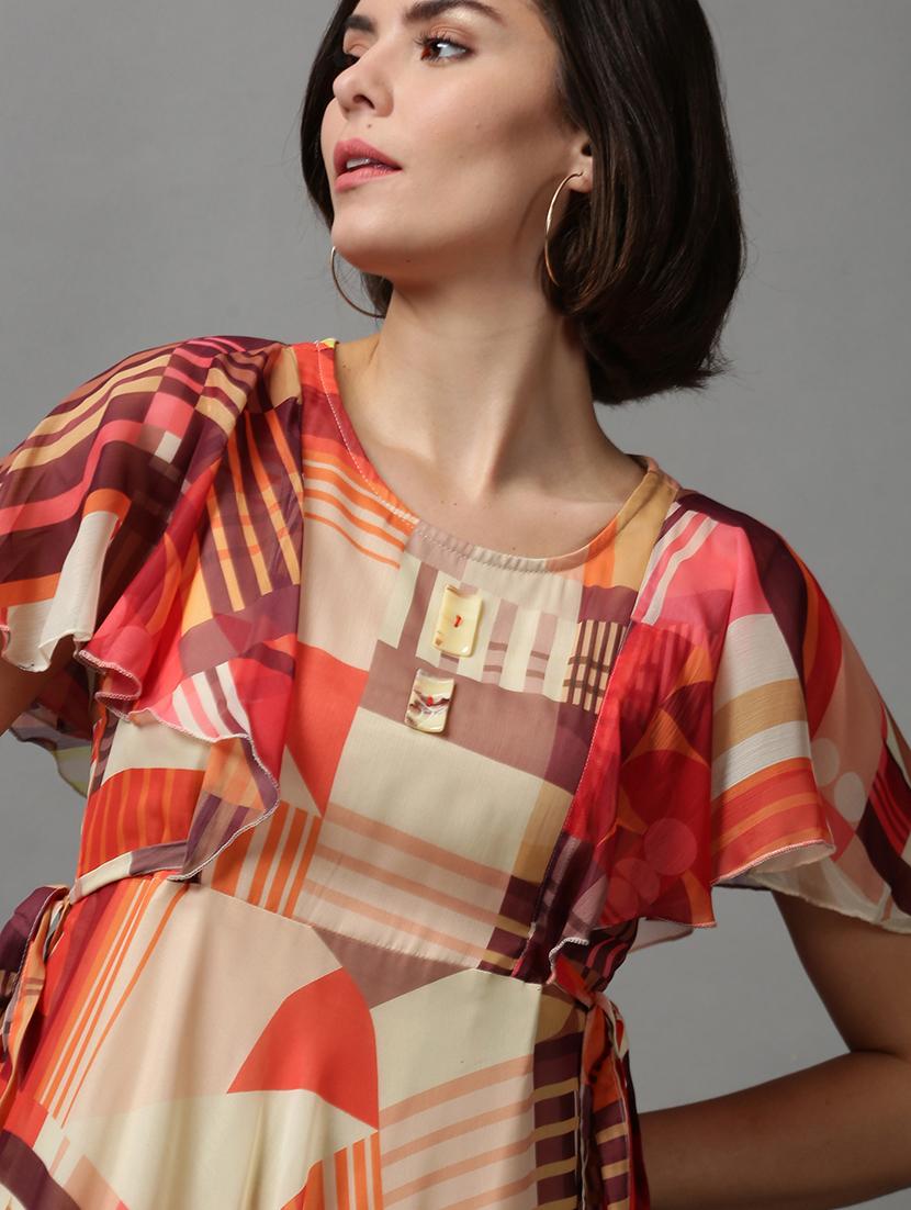 women's fit & flare geometric dress - 18590921 - Standard Image - 5